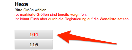 Größe bereits vergeben